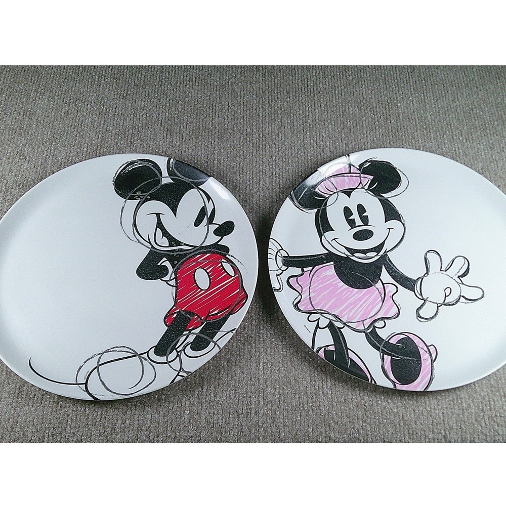 Zak Designs Disney Mickey Minnie Mouse Melamine Plate Set 10 Inch White Red Pink